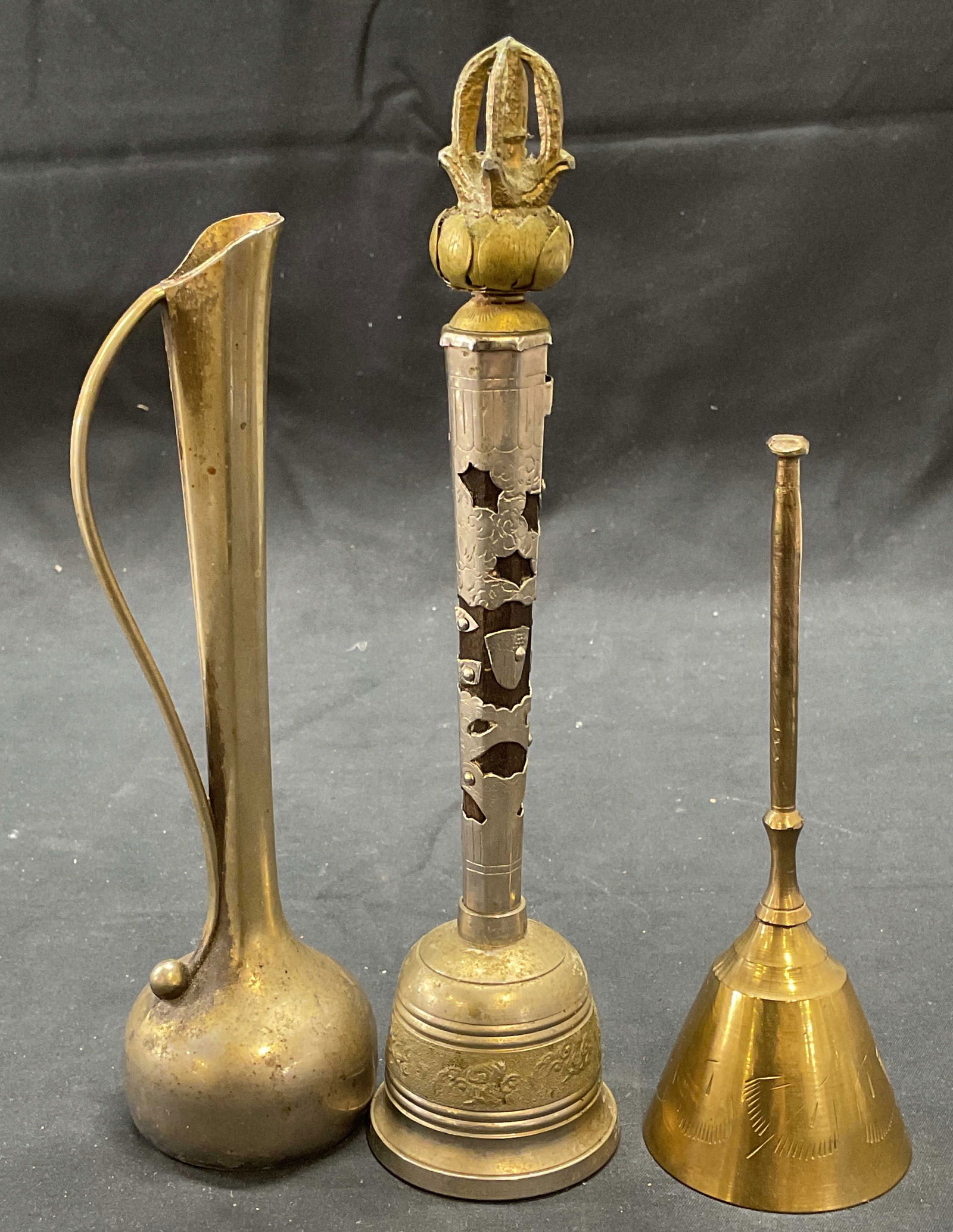 Lot 3 Vntg Brass Bell & Silver Tone Pitcher (1 of 10)