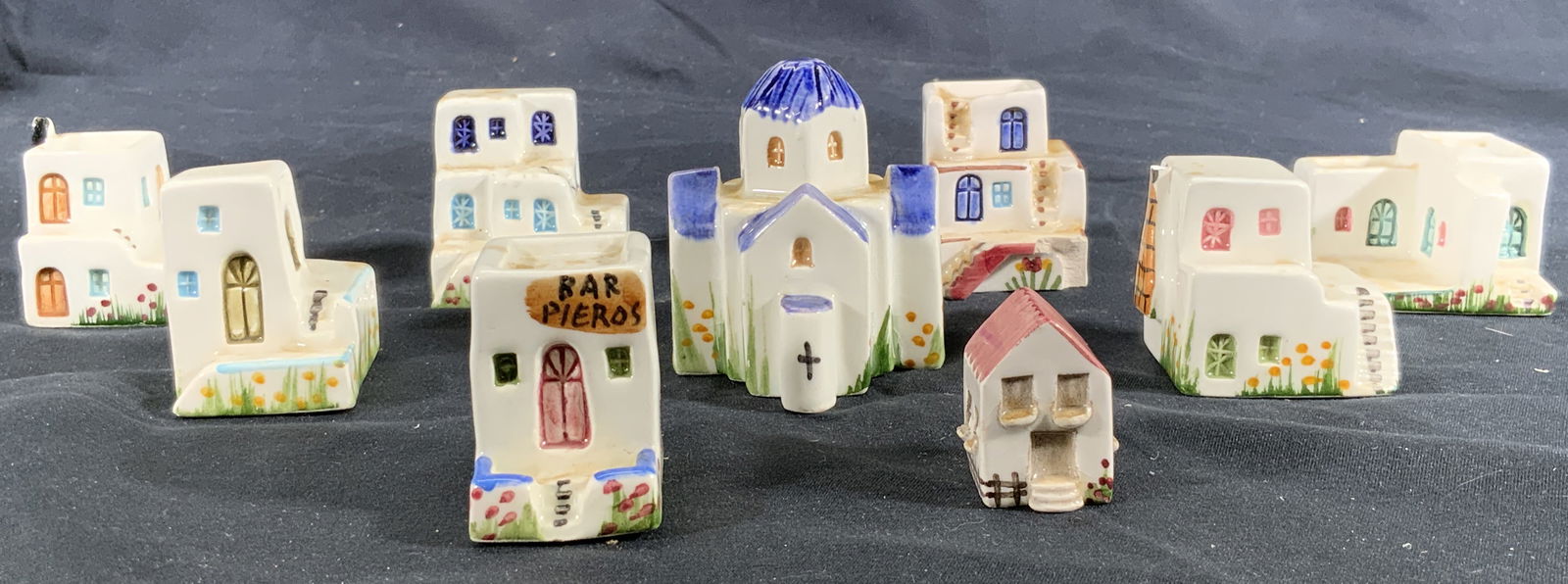 9 Miniature Grecian Ceramic Houses & Church (1 of 10)