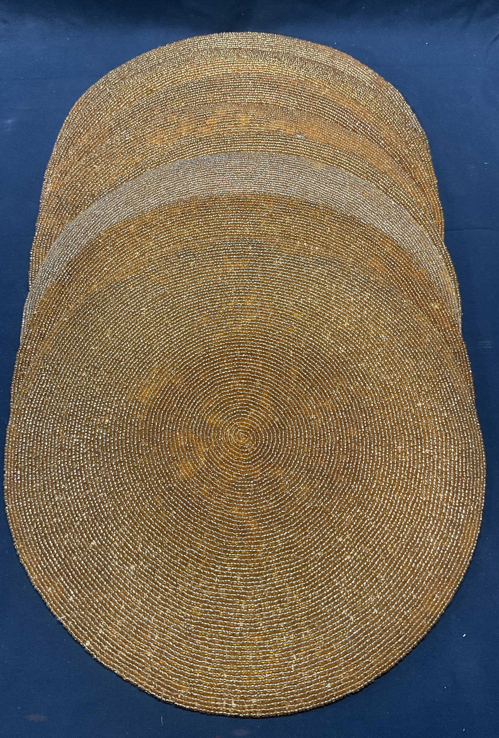 Set 8 Gold Tn Beaded Round Placemats (1 of 9)