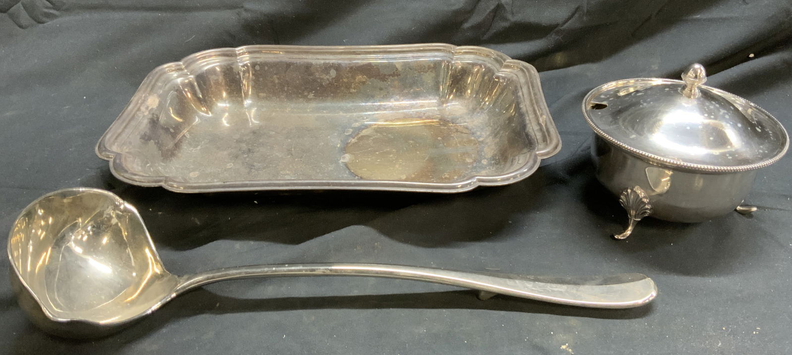 Lot 3 Silver Plate Tray Ladle & Lidded Vessel Eng+ (1 of 8)