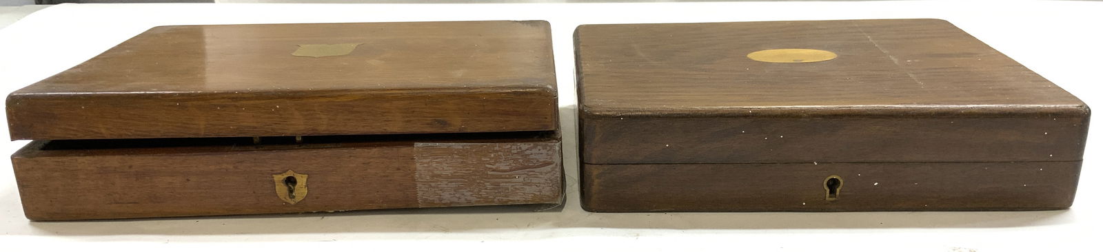 Vntg Wooden Keepsake Boxes W Brass Inlays Brown (1 of 8)