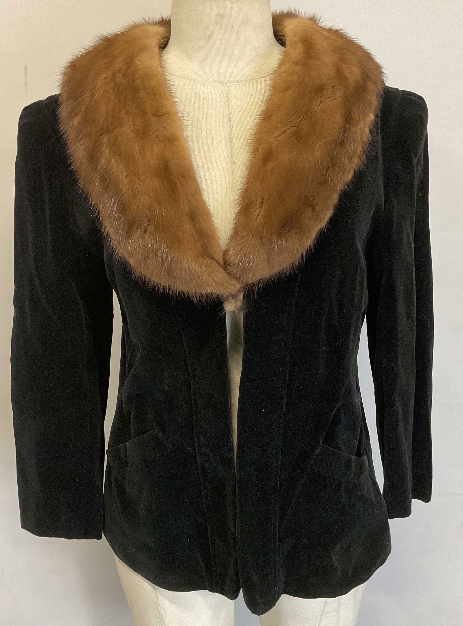 Vintage Black Velvet Fur Trim Jacket (1 of 6)