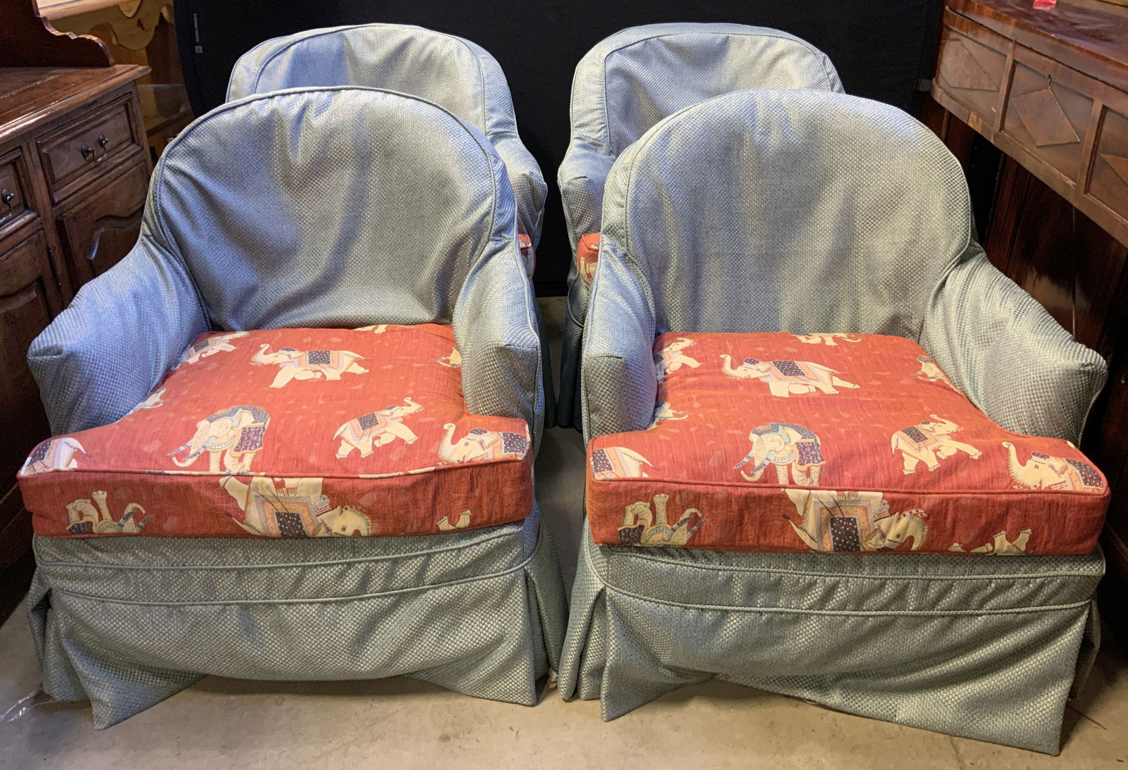 Set 4 Skirted Armchairs W Elephant Detail Seats (1 of 12)