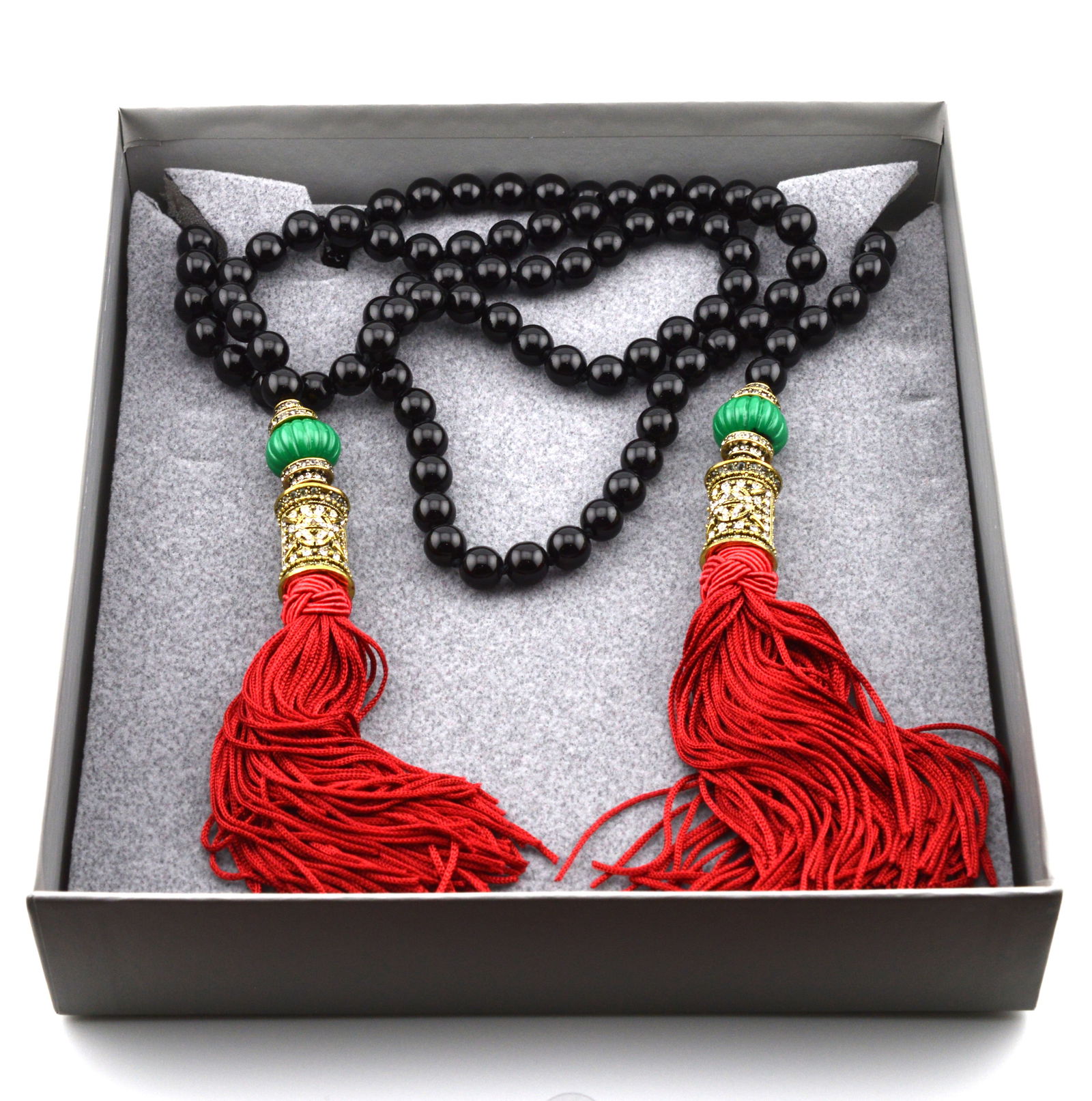 Heidi Daus Jet Bead Lariat Necklace w Red Tassels (1 of 5)