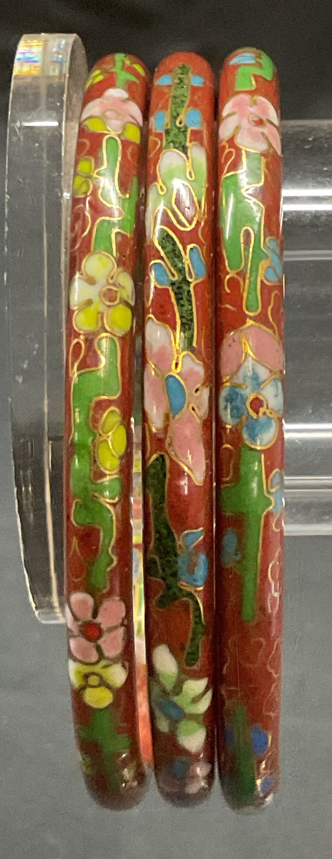 Set 3 Red Asian Cloisonne Bangle Bracelets (1 of 7)