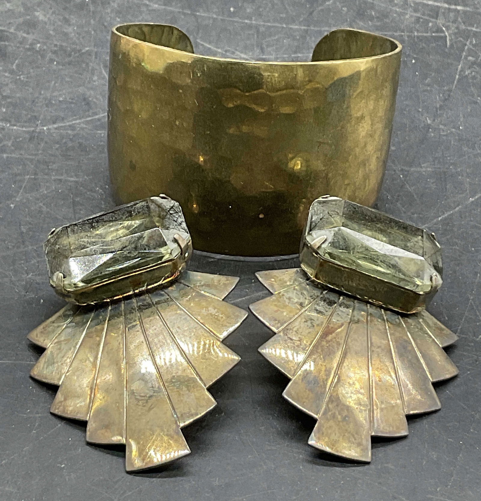 2 Vintage Brass Cuff & Crystal Fashion Earrings (1 of 7)