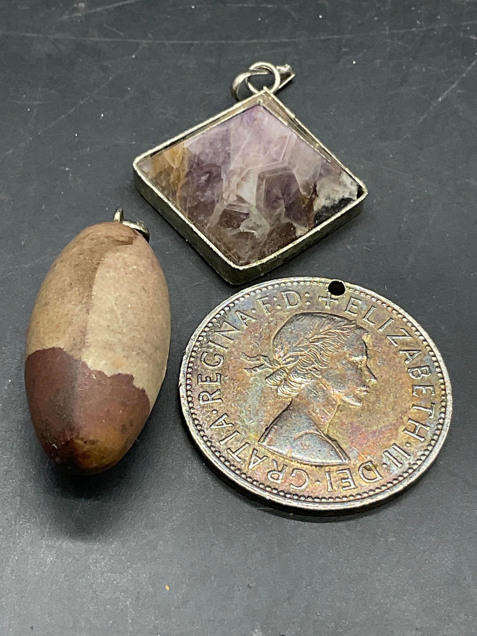 Lot 3 Amethyst, Coin, & Stone Bead Pendants (1 of 8)