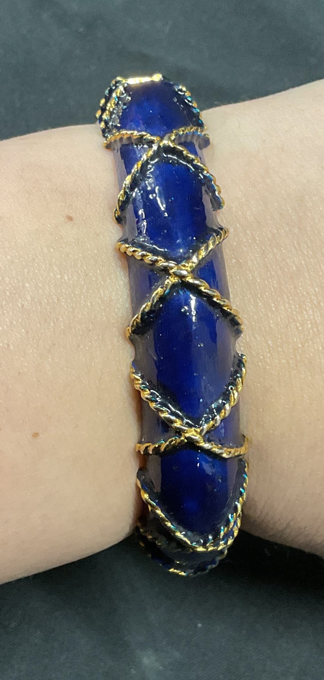 Vntg Mimi Di N Gold Tn Blue Enamel Bracelet (1 of 7)