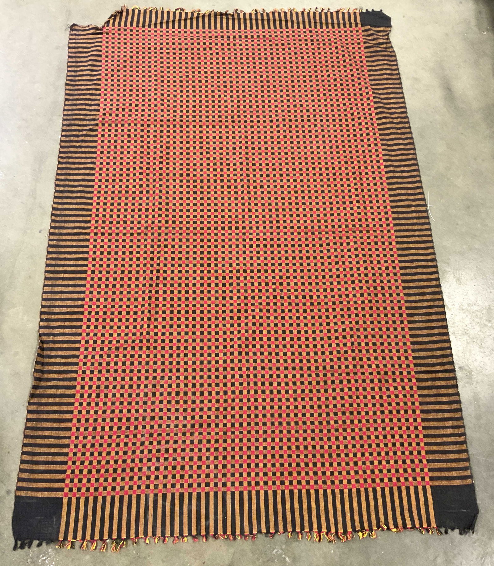 Vintage Checkered Tablecloth: Vintage Checkered Tablecloth. Measures approximately 82 inches long 53 inches wide. Evident wear from age and use. 6CS
