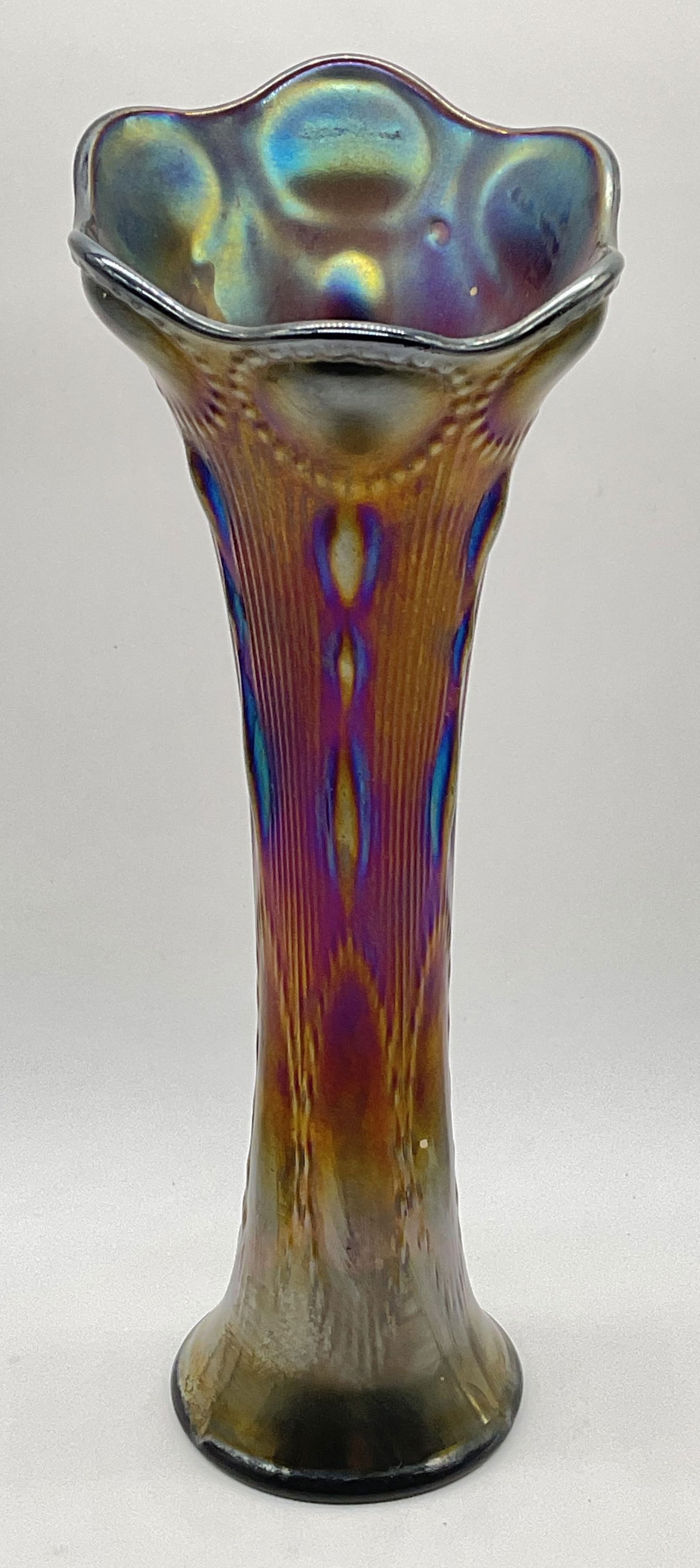 Vintage Beaded Bullseye Carnival Glass Vase (1 of 7)