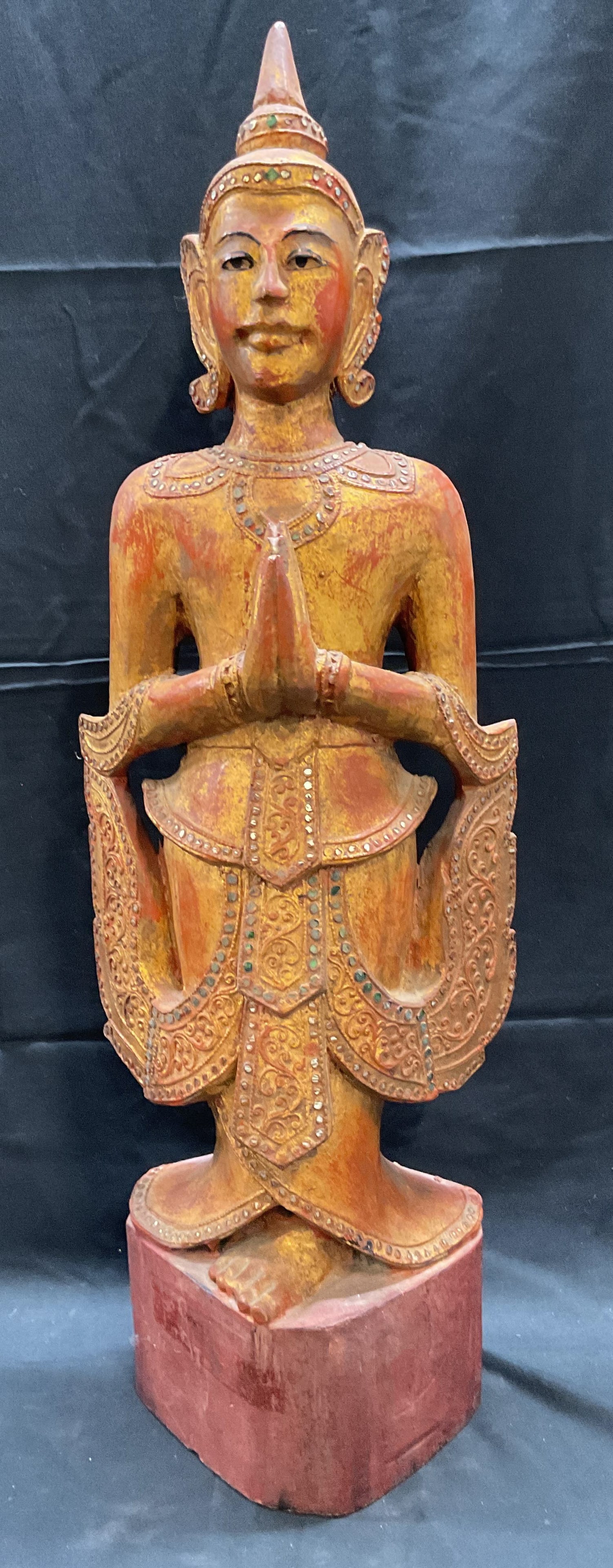 Gilt Wood Standing Buddha Statue 29 In (1 of 7)