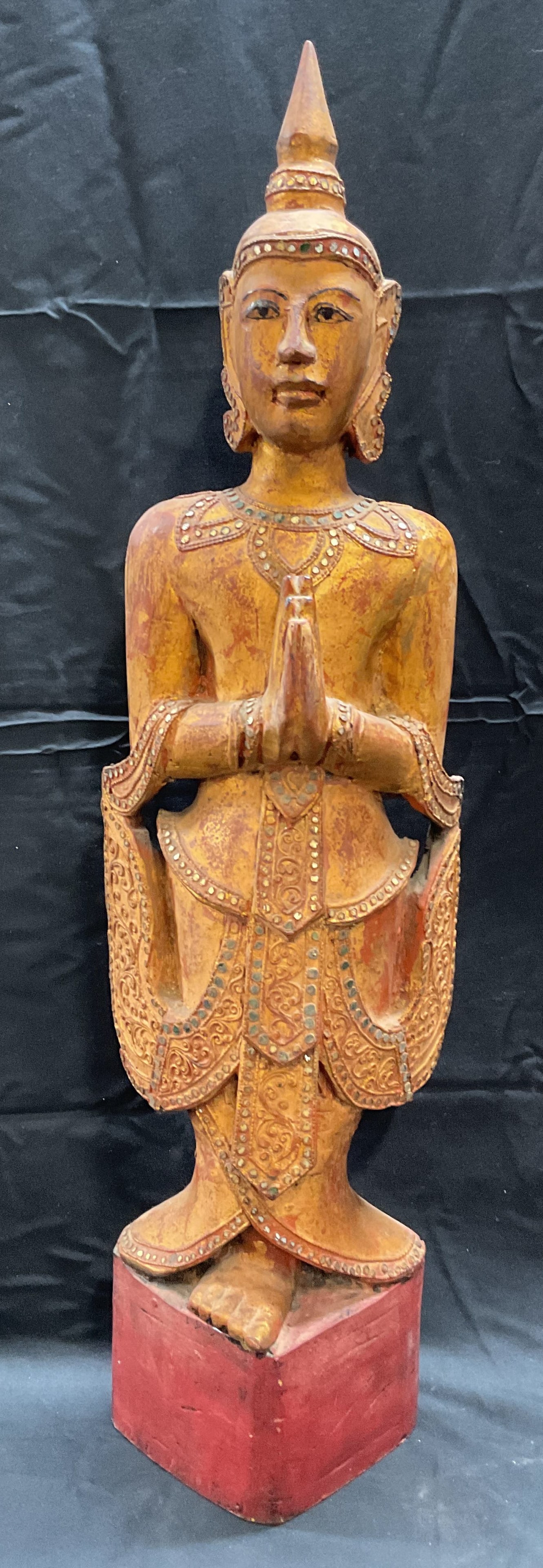 Gilt Wood Standing Buddha Statue 29.5 In (1 of 7)