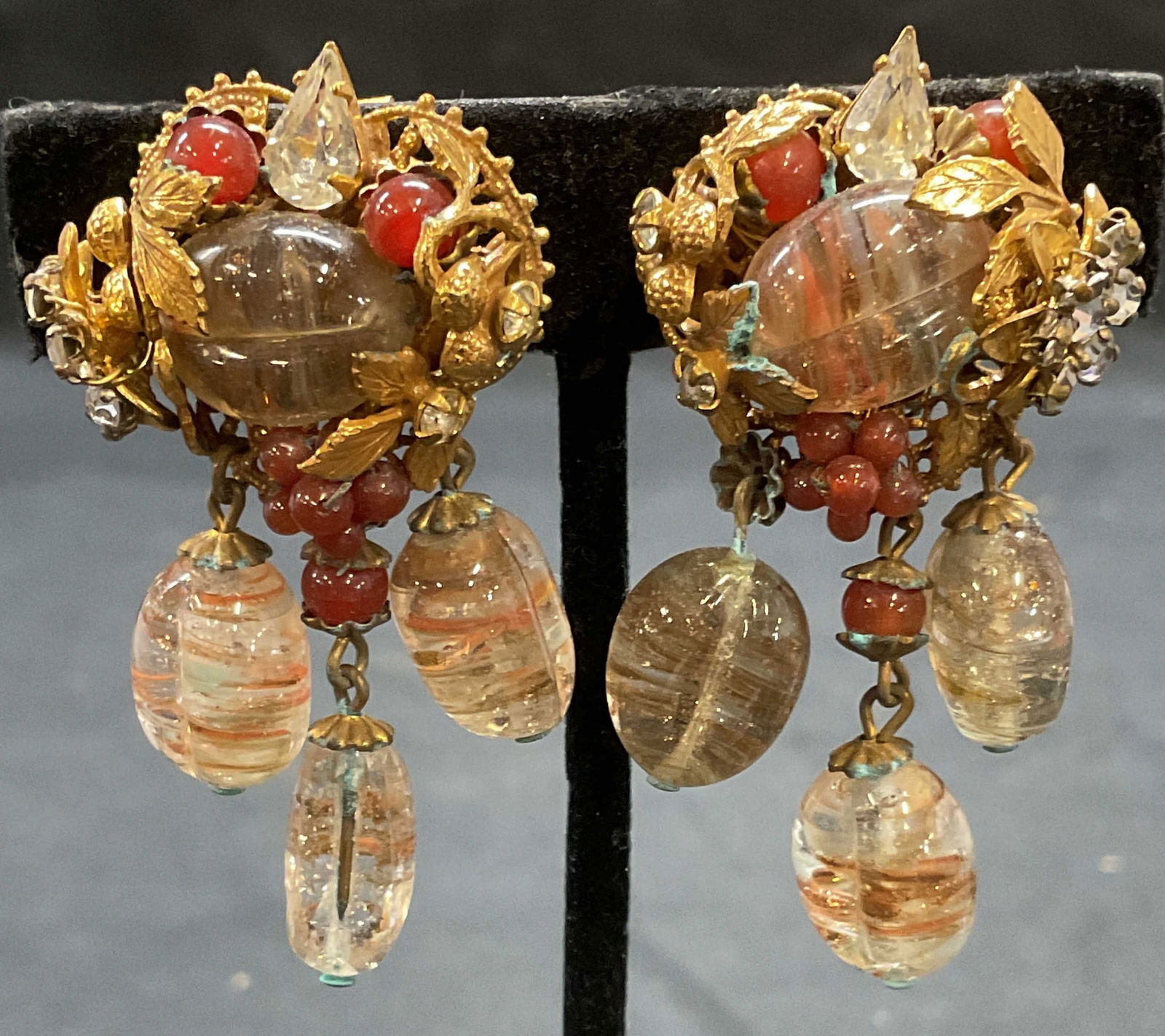 Vntg Original Robert Gold Tn Glass Bead Earrings (1 of 7)