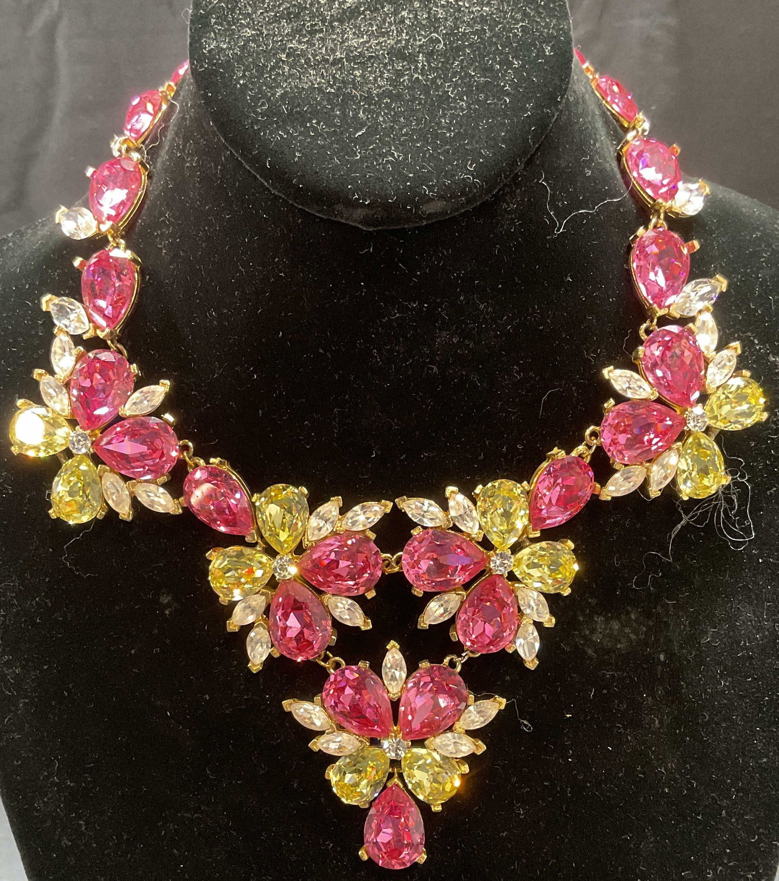 Todd Anthony Nicole Mintzes Crystal Necklace NWT: Vintage Todd Anthony for Nicole Mintzes gold tone crystal pendant necklace. Pink, green, and colorless crystal decoration. Drop length approx. 5.5 inches, pendant drop approx. 3 inches. New with tag. 