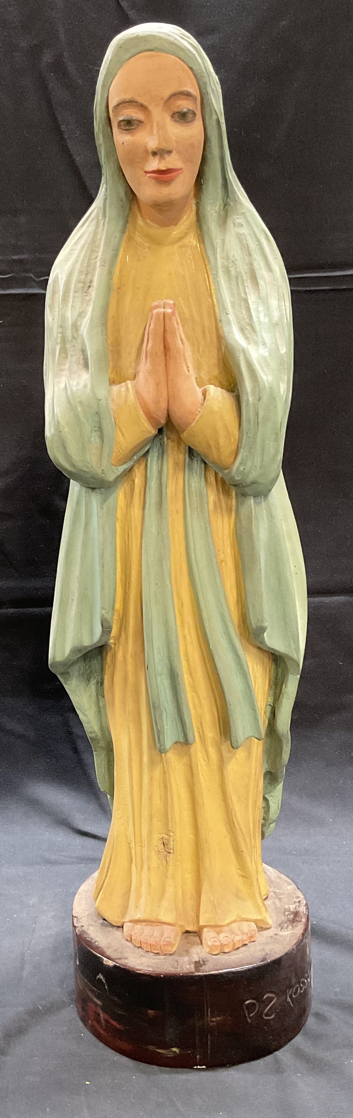 Signed Carved Wood Virgin Mary Statue 20.5 In (1 of 8)