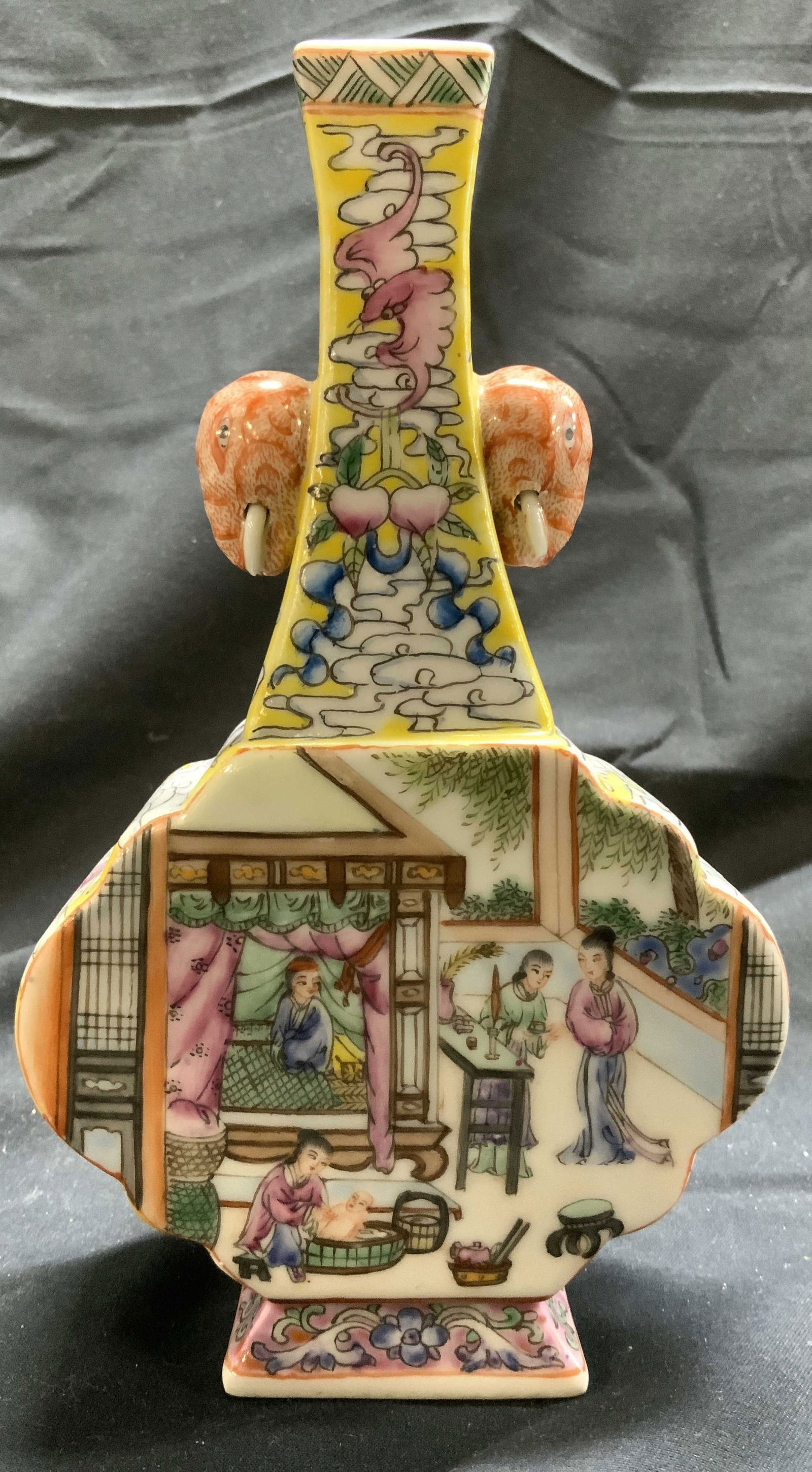 Signed Vntg Hand Painted Asian Porc Flask Vessel (1 of 7)