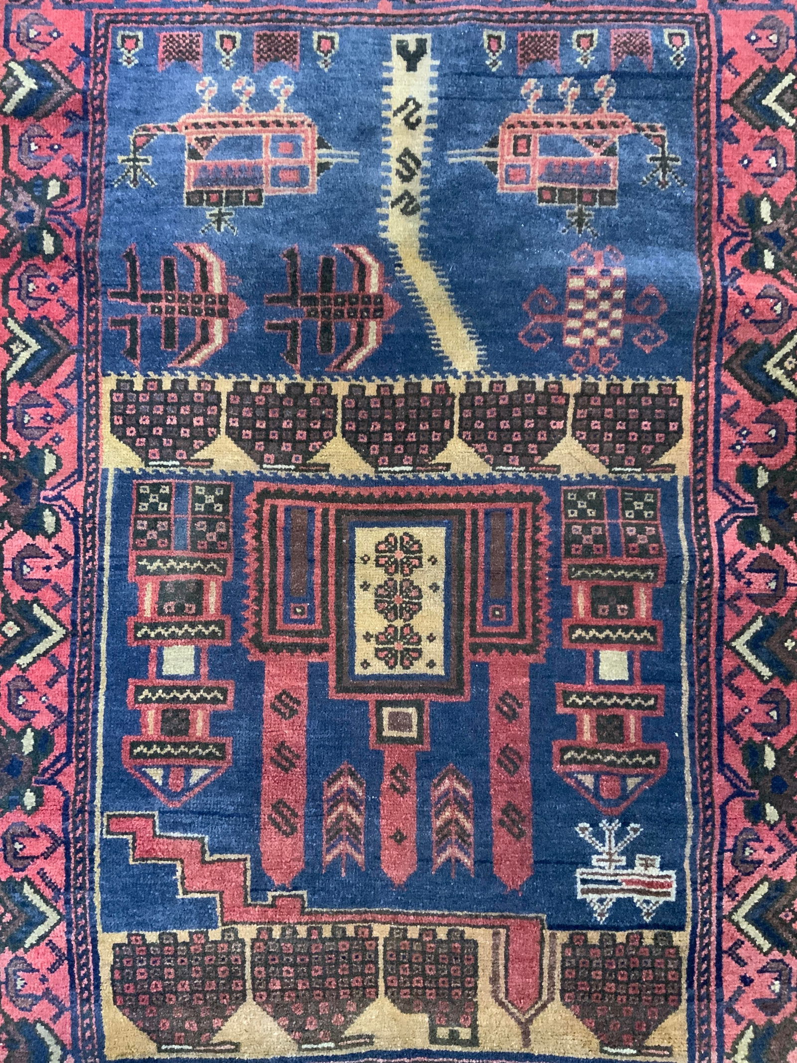 Vntg Handmade Afghan Wool War Rug W Fringes (1 of 8)