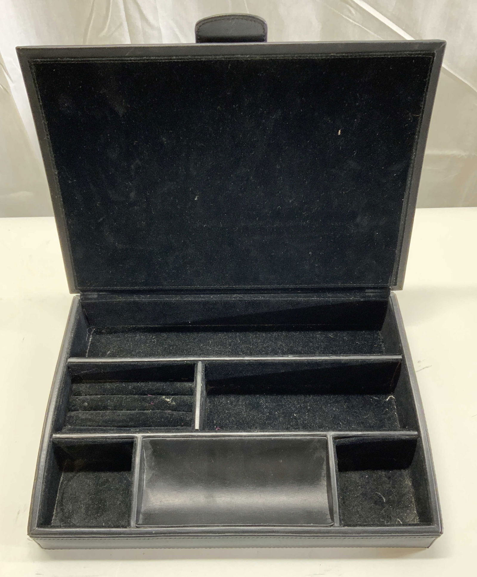 Black Hinged Leather & Velvet Jewelry Case (1 of 8)