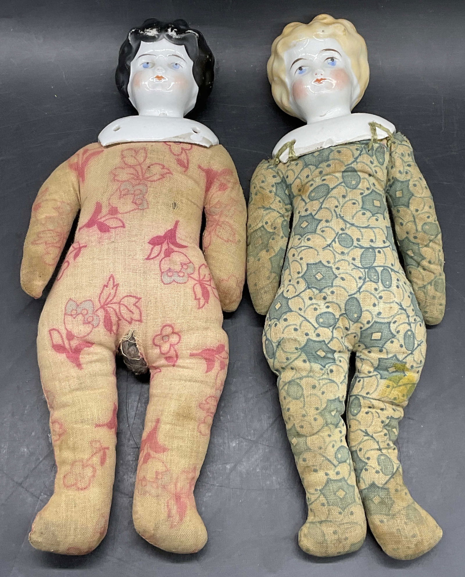 2 Vntg Porcelain Head Fabric Body Dolls Germany+ (1 of 9)