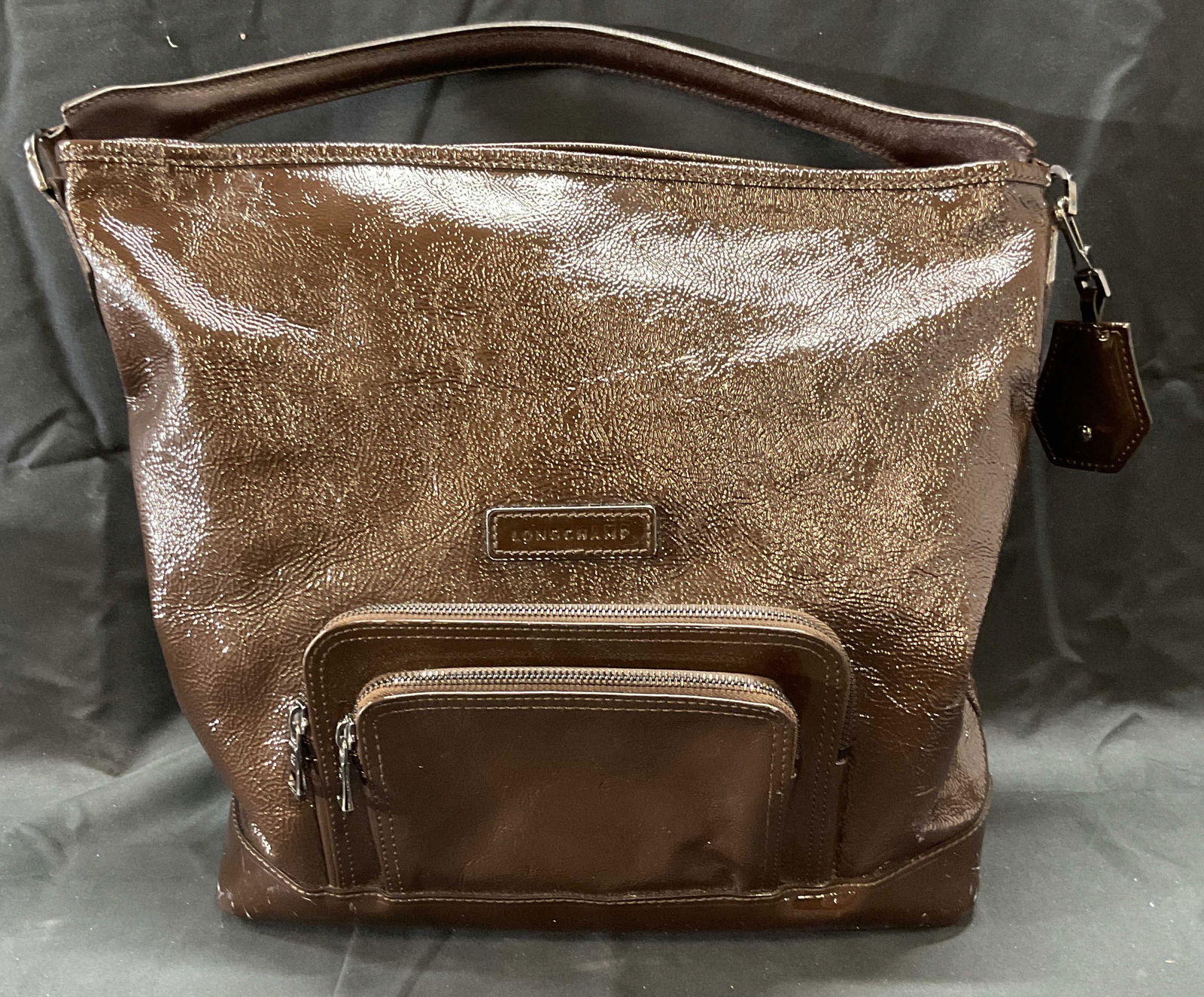 LONGCHAMP Brown Patent Leather Handbag (1 of 7)
