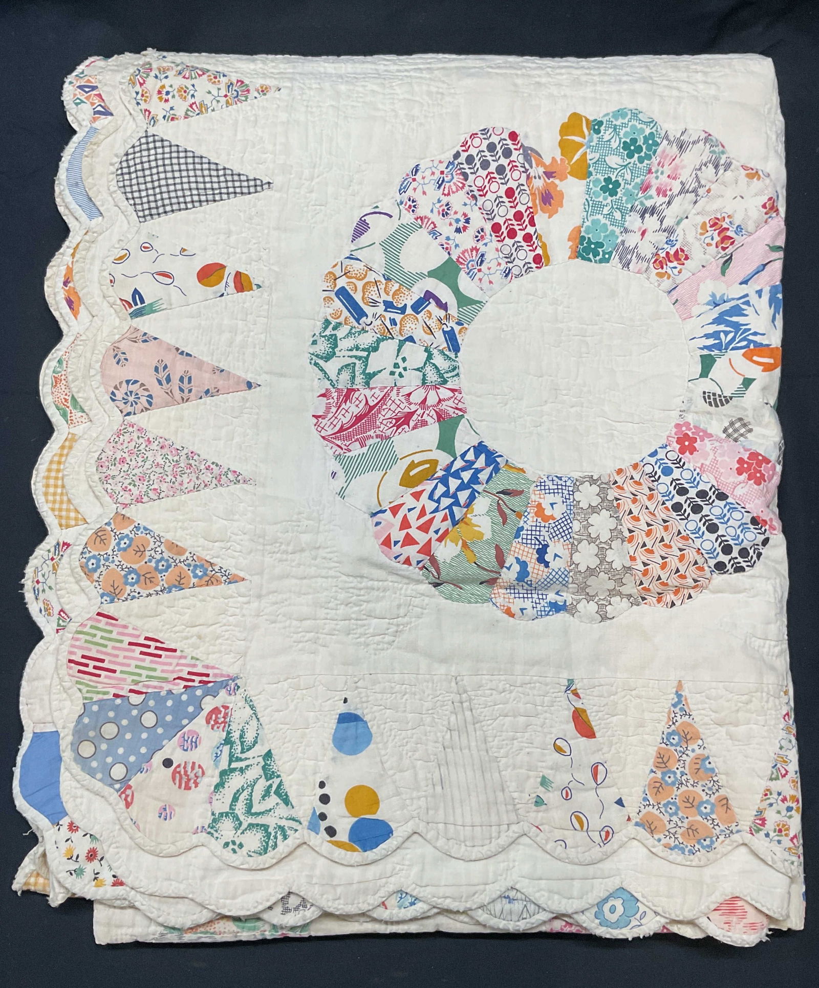 Vintage Handmade Patchwork Floral Quilt (1 of 8)