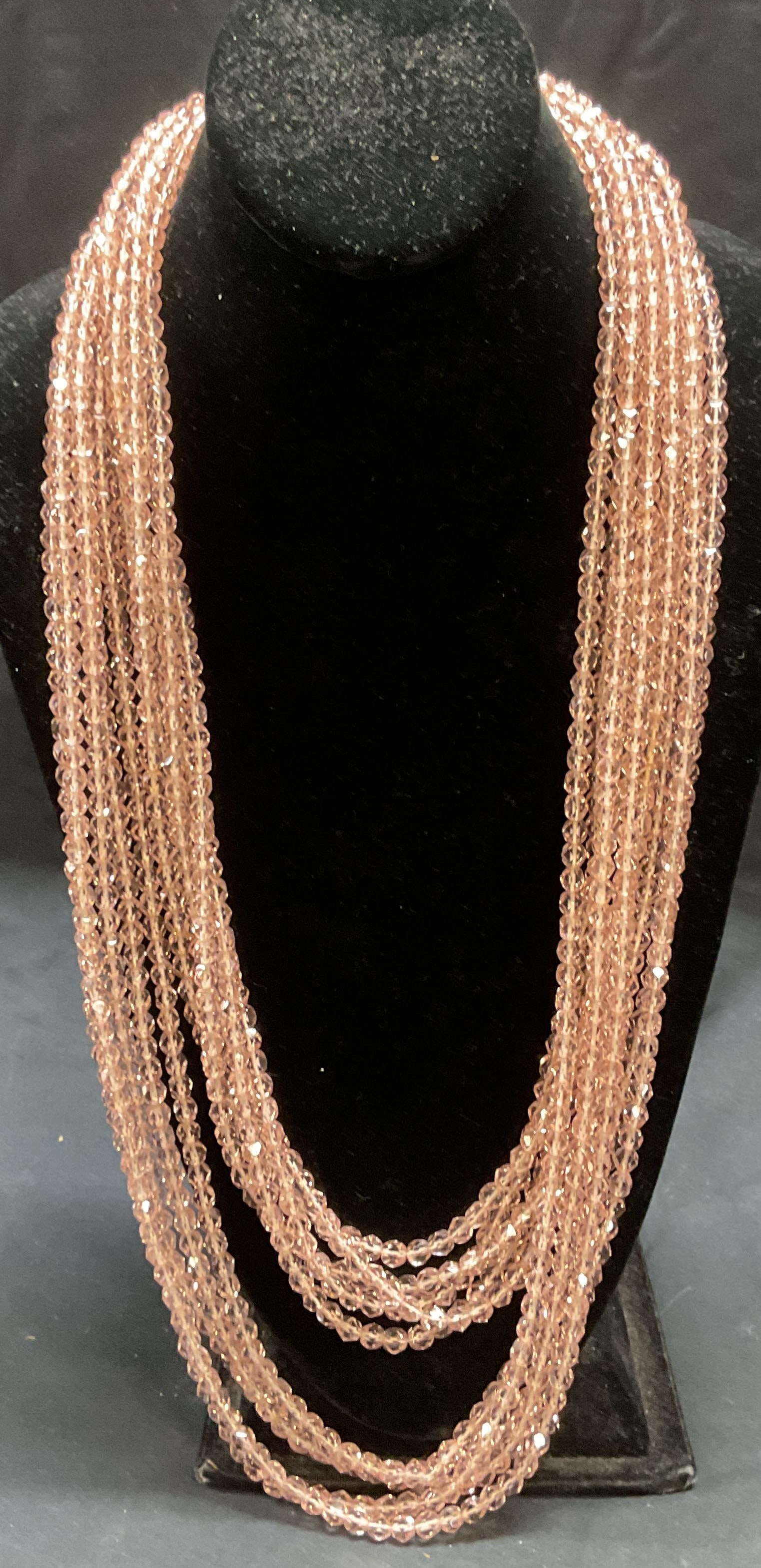 Vintage Pink Crystal Multi Strand Necklace (1 of 7)