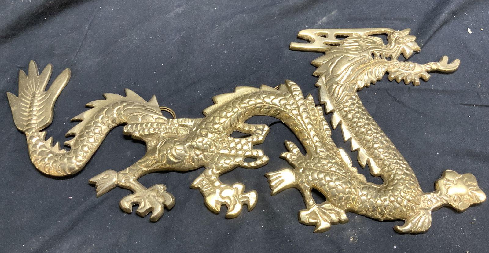 Gilt Metal Asian Dragon Wall Hanging Decor 17.5in (1 of 8)