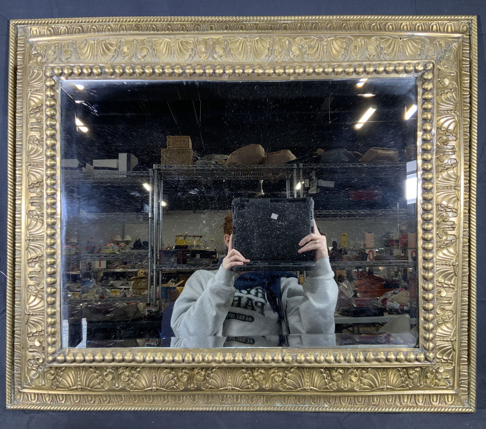 Large Gold Toned Ornate Metal Wall Mirror (1 of 8)