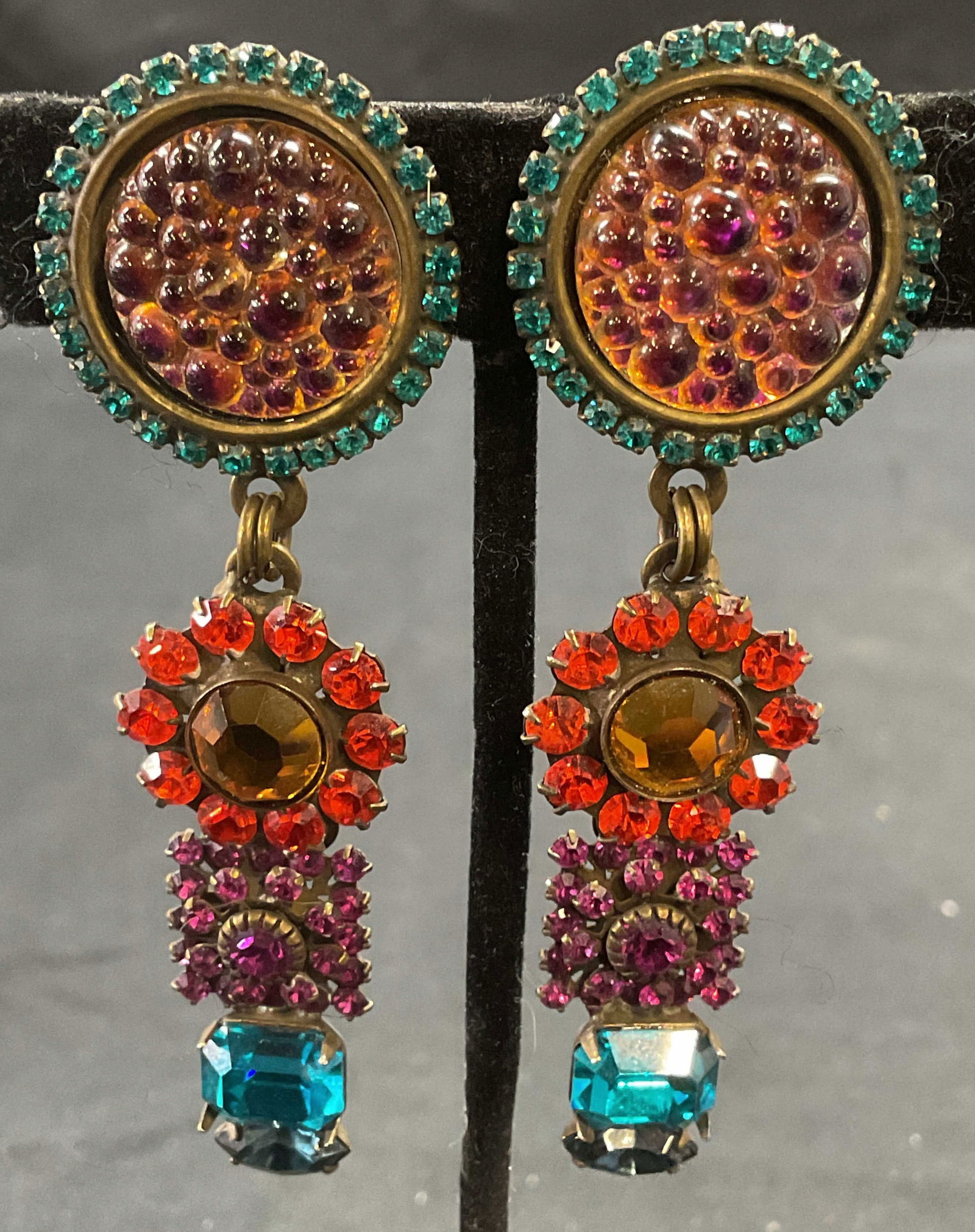 Vntg Sorrelli Multicolor Crystal Flower Earrings (1 of 6)