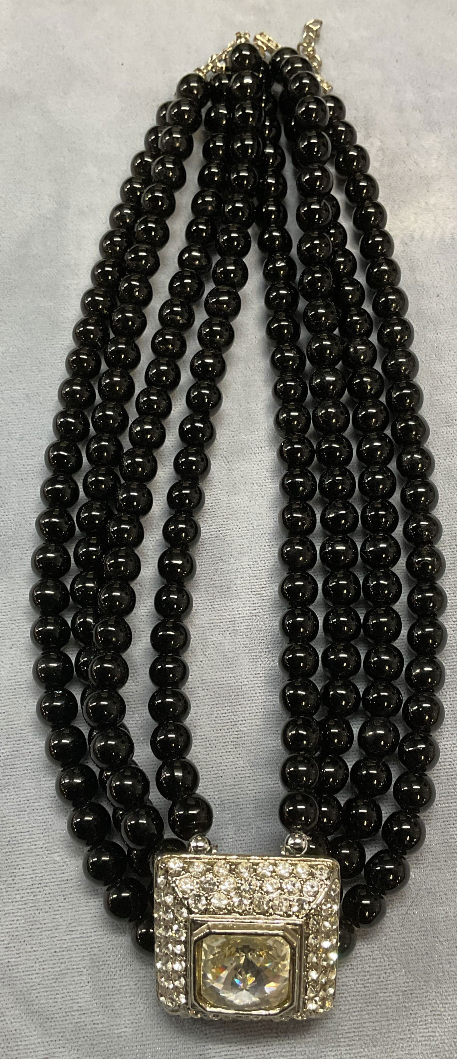 Vntg West German Black Beaded Crystal Necklace (1 of 7)