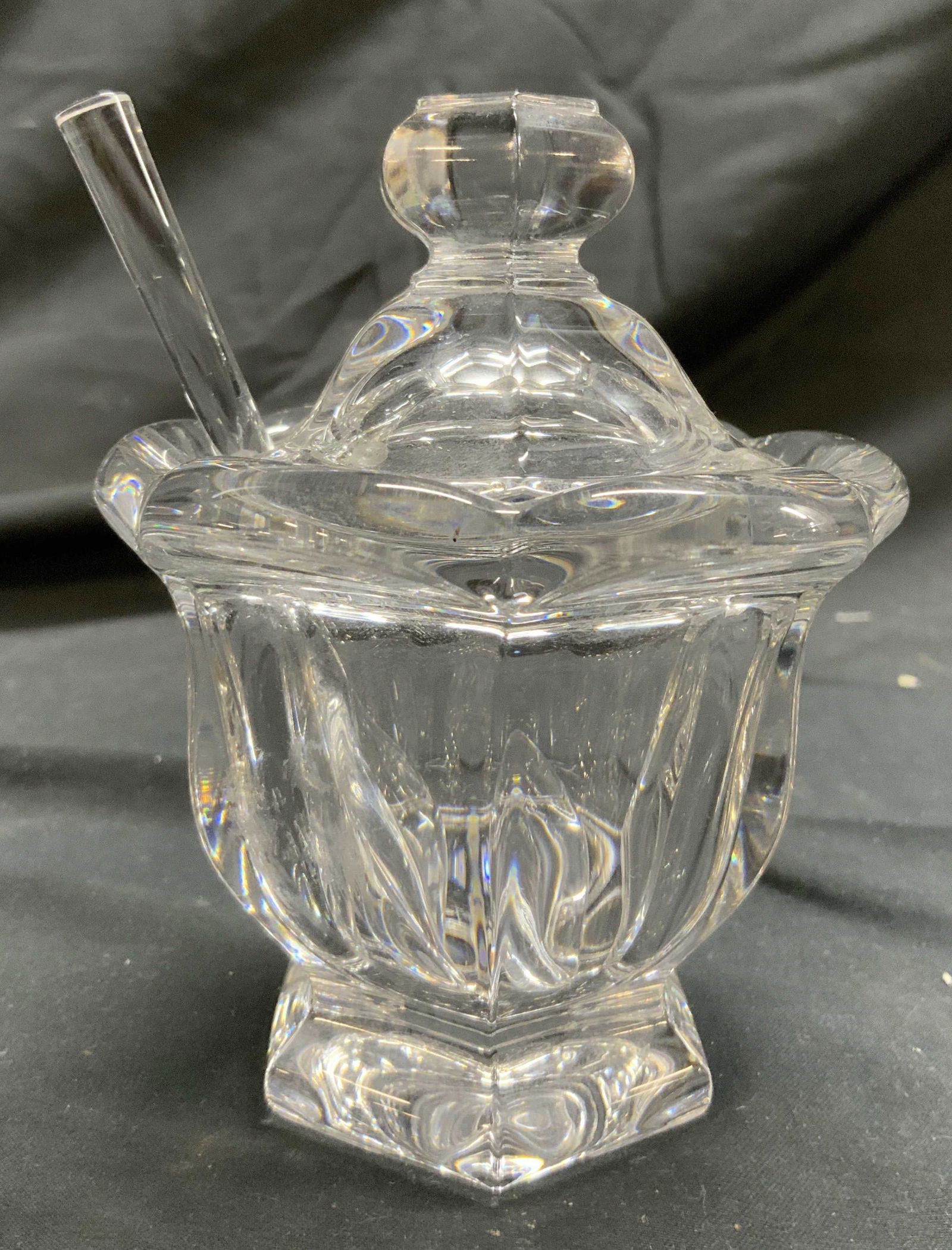 BACCARAT FRANCE Crystal Jam Jar W Lid & Spoon (1 of 8)