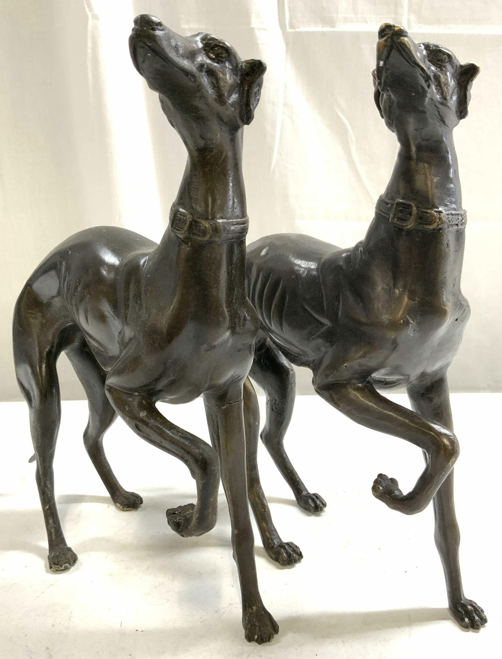 Pr Bronze Greyhound Figures W Paws Raised (1 of 8)