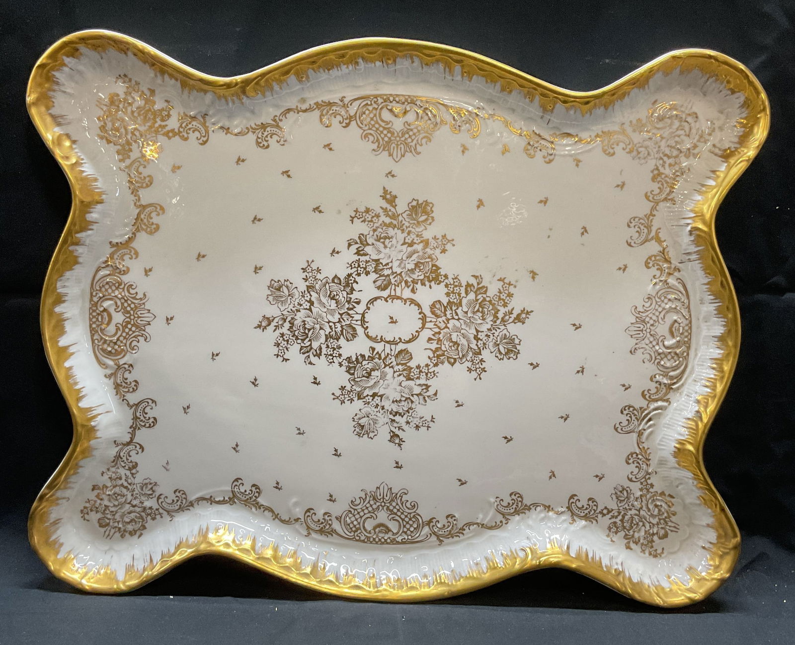 Vntg Signed Gilt Porcelain Floral Platter, France (1 of 7)