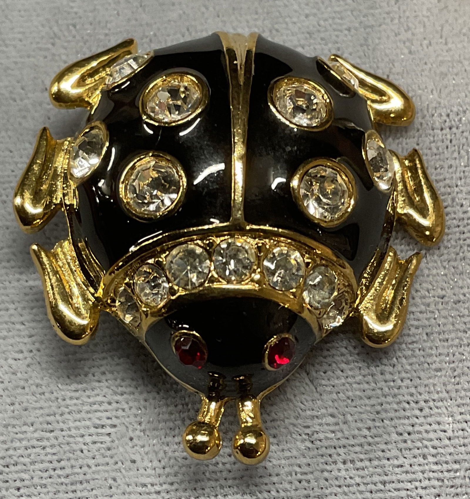 Gold Tone Enameled Crystal Ladybug Brooch (1 of 8)