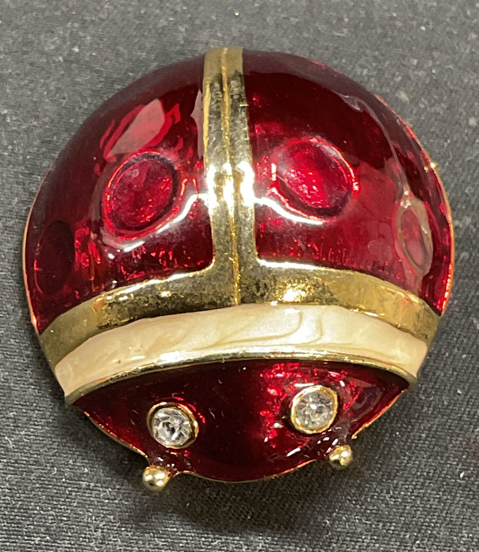 Gold Tone Red Enamel Crystal Ladybug Brooch (1 of 7)
