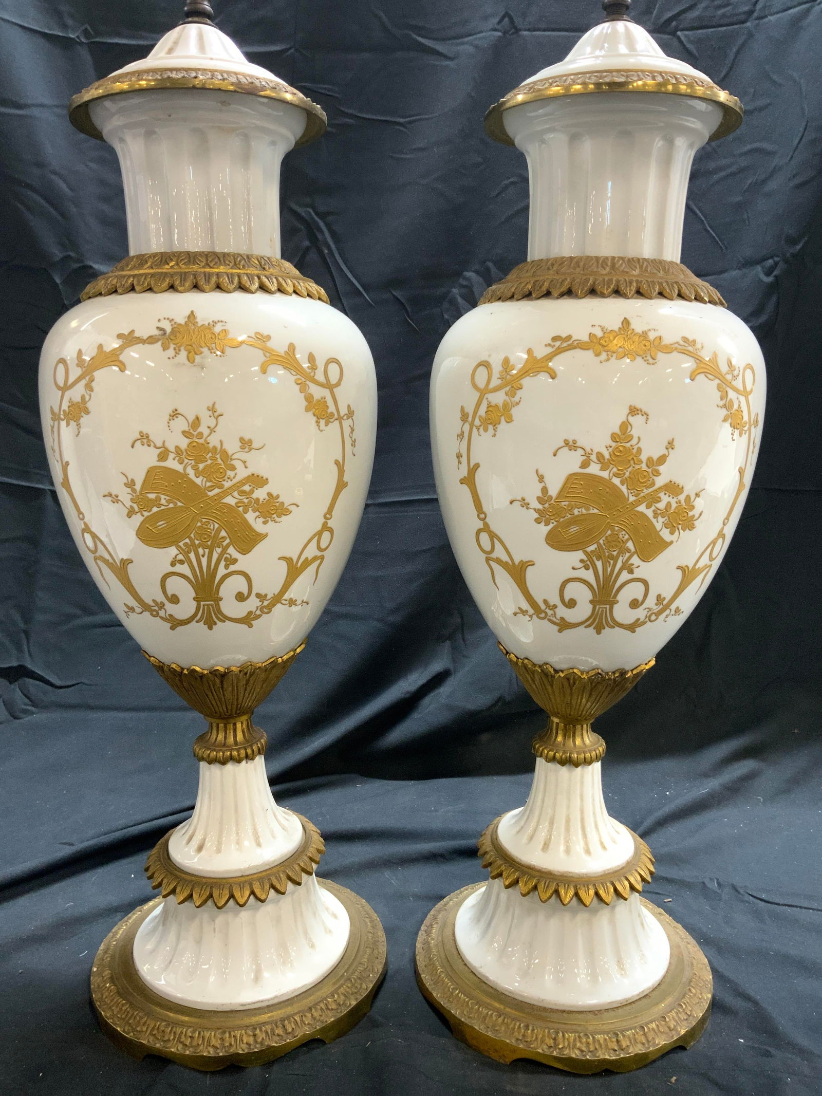 SEVRES Antq Pr H Painted French Porc Urn Form Lamps (1 of 9)