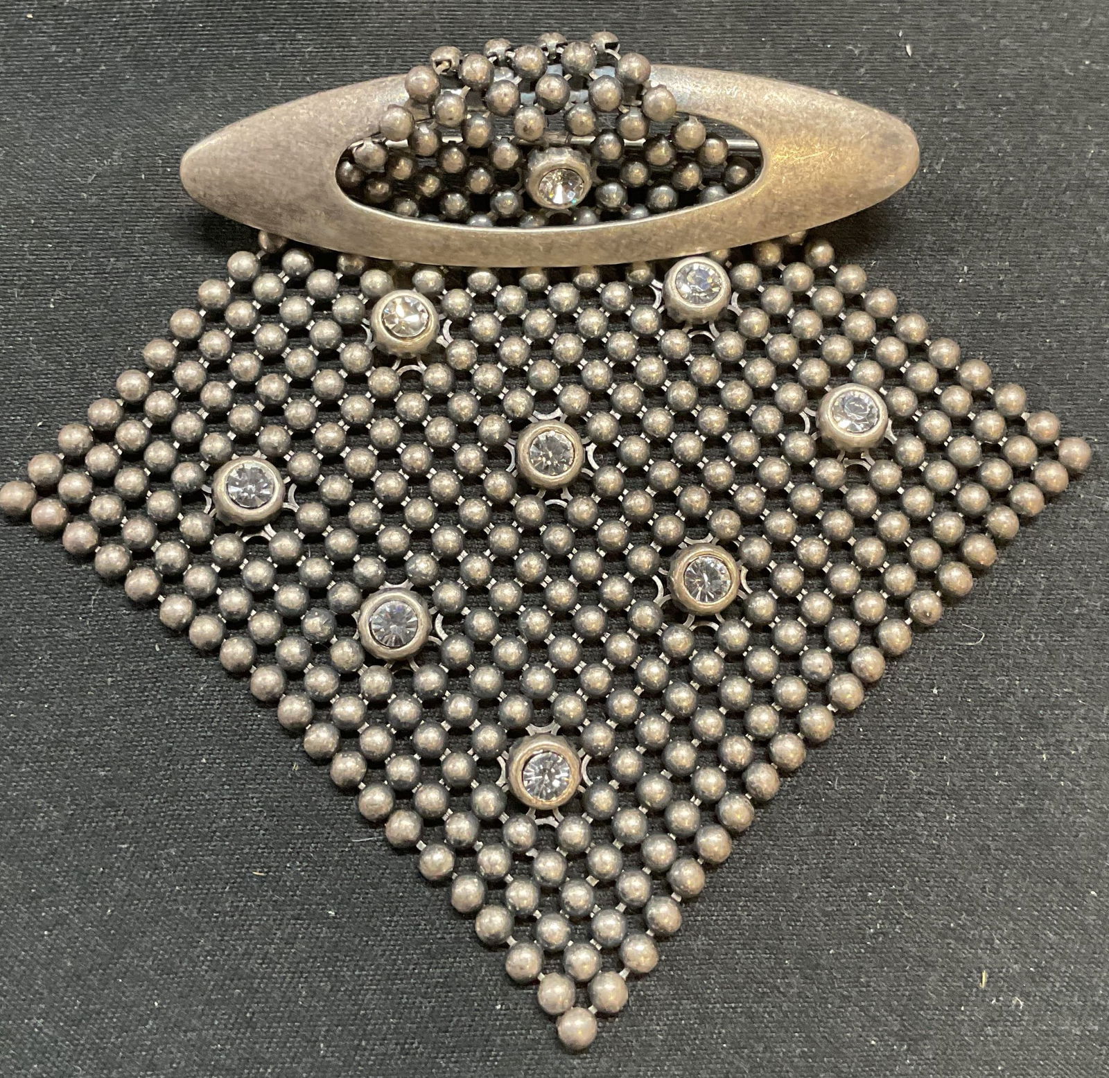 Vintage Silver Tone Mesh Beaded Crystal Brooch (1 of 6)