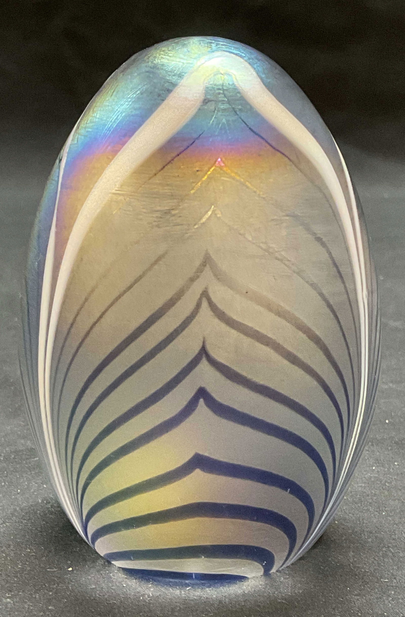 Vintage Signed April Art Glass Egg Paperweight (1 of 6)