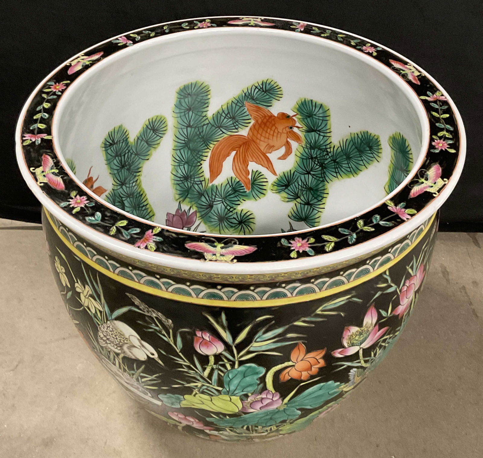 Vntg Sgn Hand Painted Porcel Fish Bowl Planter 16in (1 of 15)