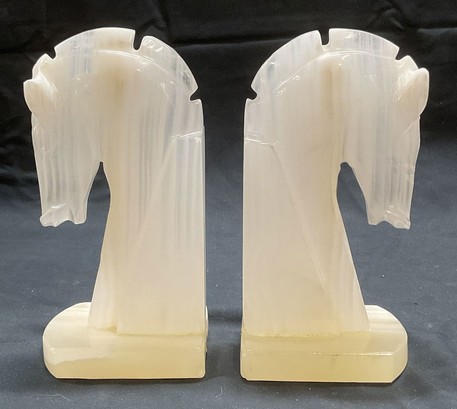 Pair Carved White Onyx Horse Head Bookends Mexico (1 of 6)