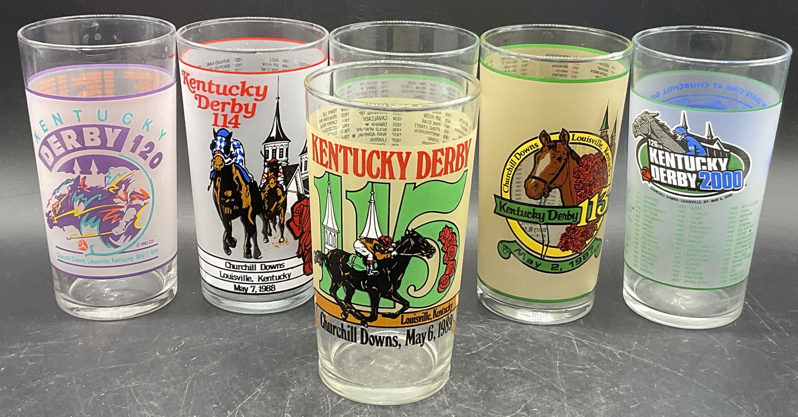 Set 6 KENTUCKY DERBY Horse Motif Glasses 1988+ (1 of 7)