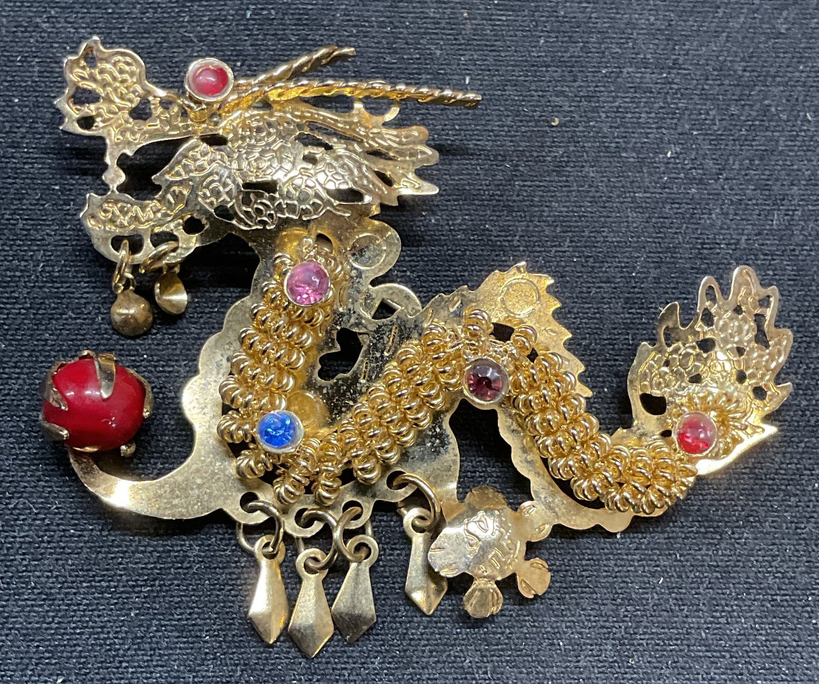 Gold Tone Asian Dragon Crystal Brooch (1 of 6)