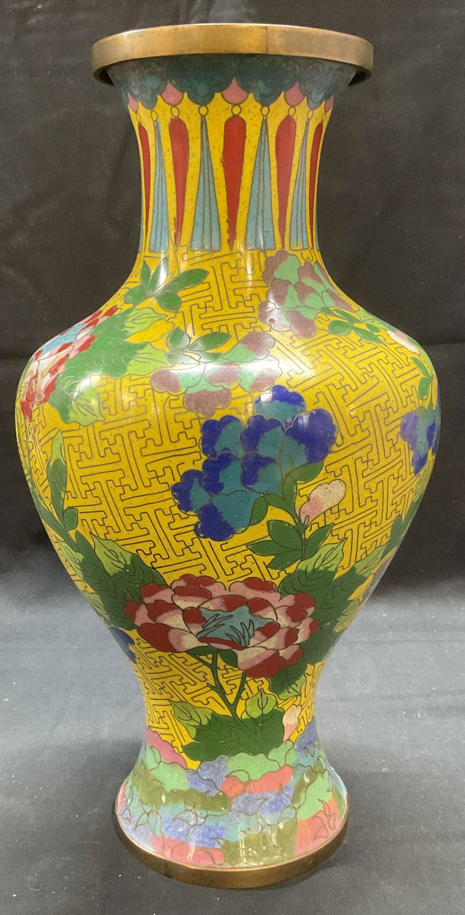 Vintage Chinese Yellow Cloisonne Floral Vase (1 of 7)