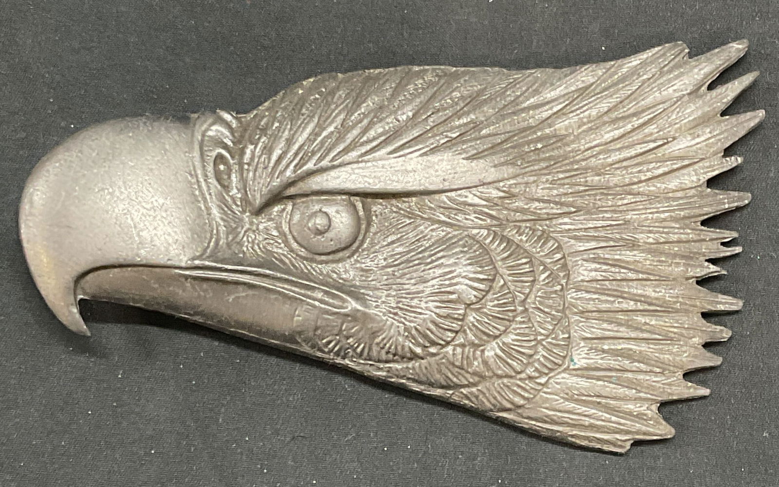 Vintage pewter Eagle Head Belt Buckle, 5 Inches L (1 of 6)