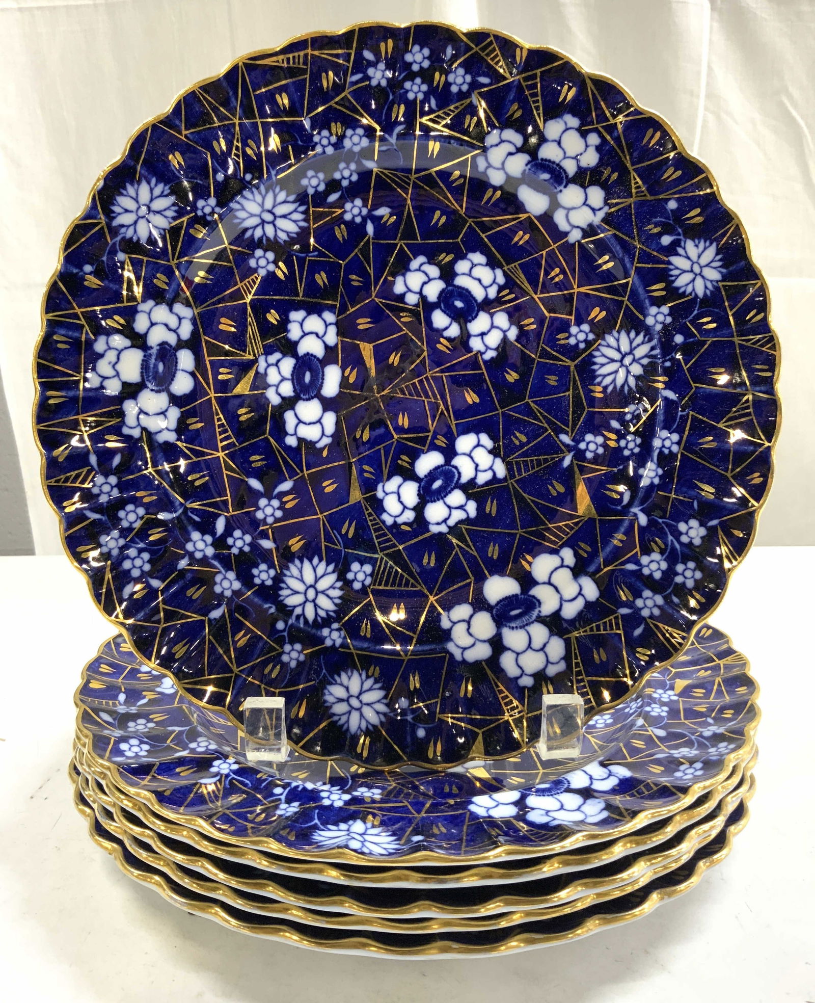 COPELAND SPODE 6 Blue Prunus & Cracked Ice Plates (1 of 8)