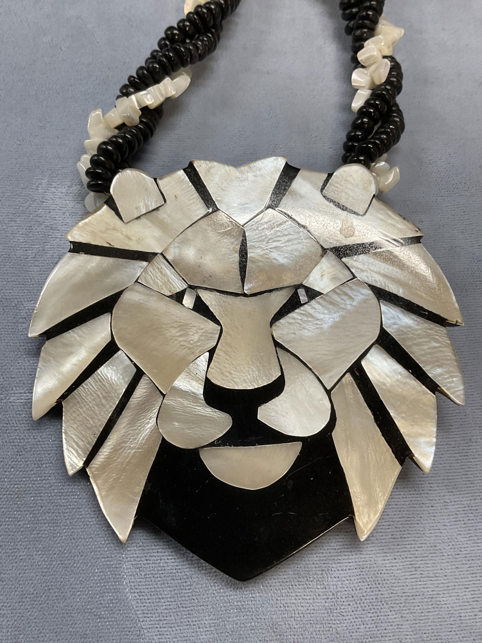 Vintage Mother of Pearl Lion Head Pendant Necklace (1 of 6)