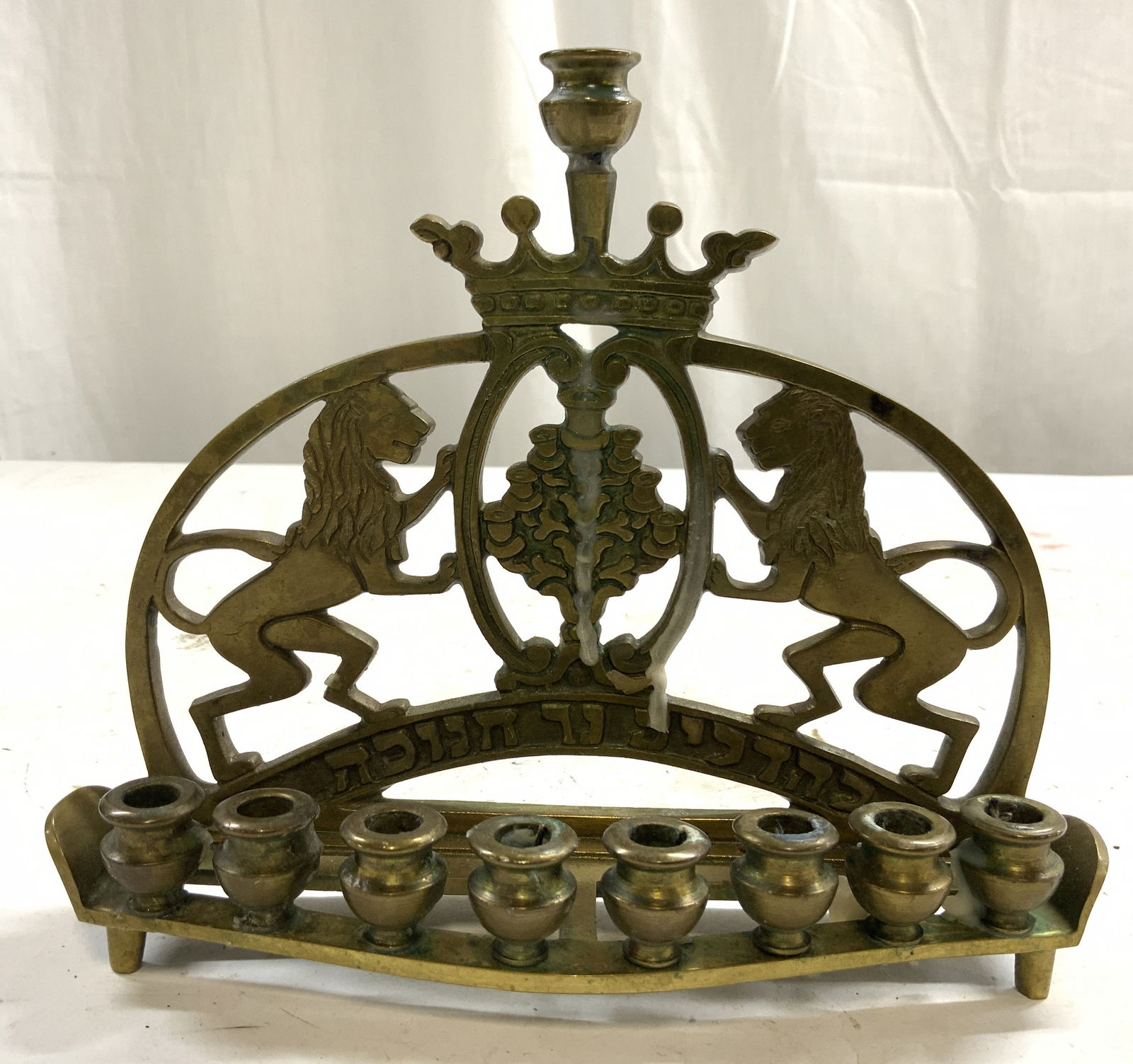 Antq Polish Judaica Brass Hanukkah Menorah (1 of 8)