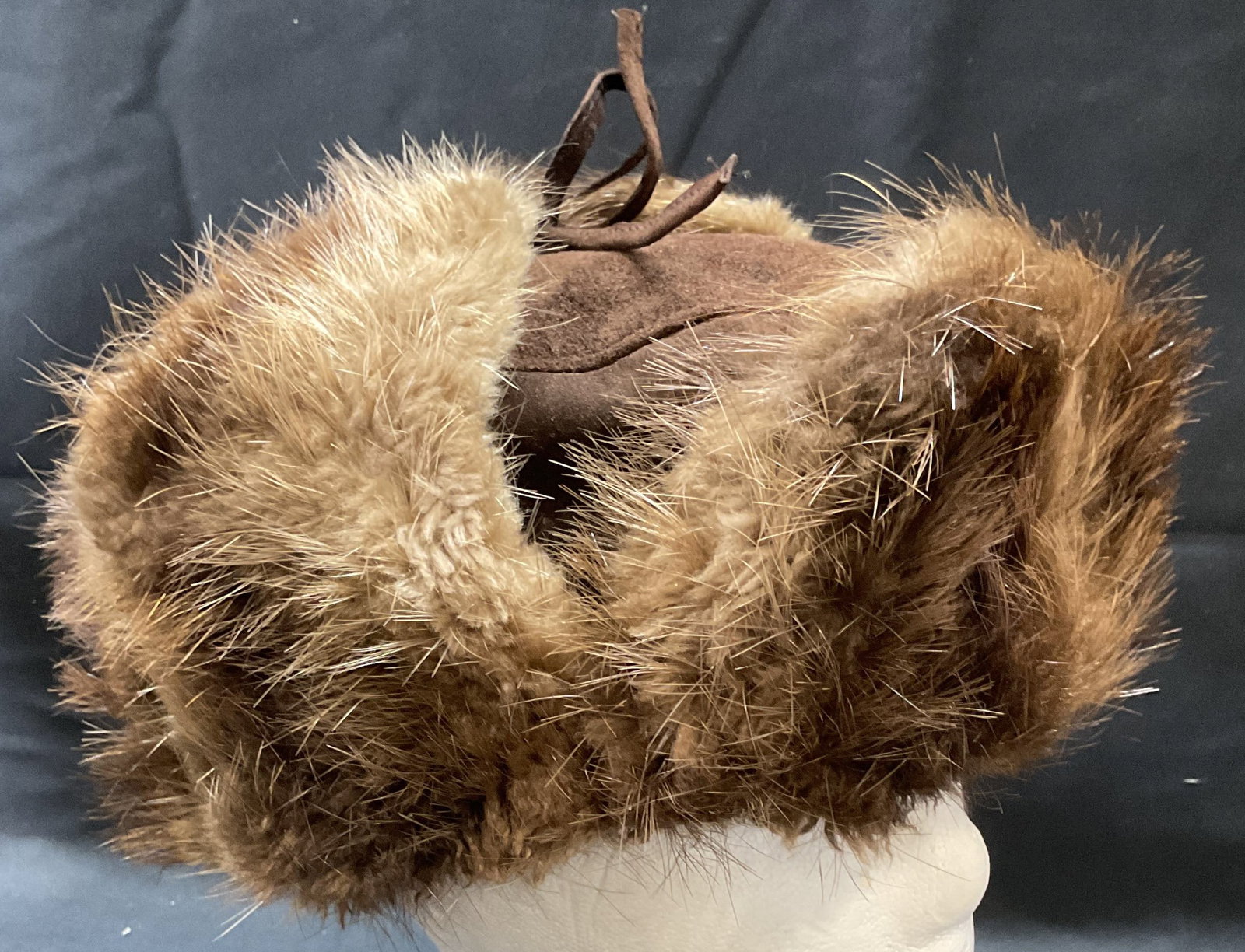Mitchies Matchings Brown Suede Fur Trim Hat Canada: Mitchies Matchings brown suede hat with fur trim. Labeled country of origin from Canada. Measures approx. 6.5 inches wide. Some wear to material including shedding observed. MITCHIES matchings, MITCHI