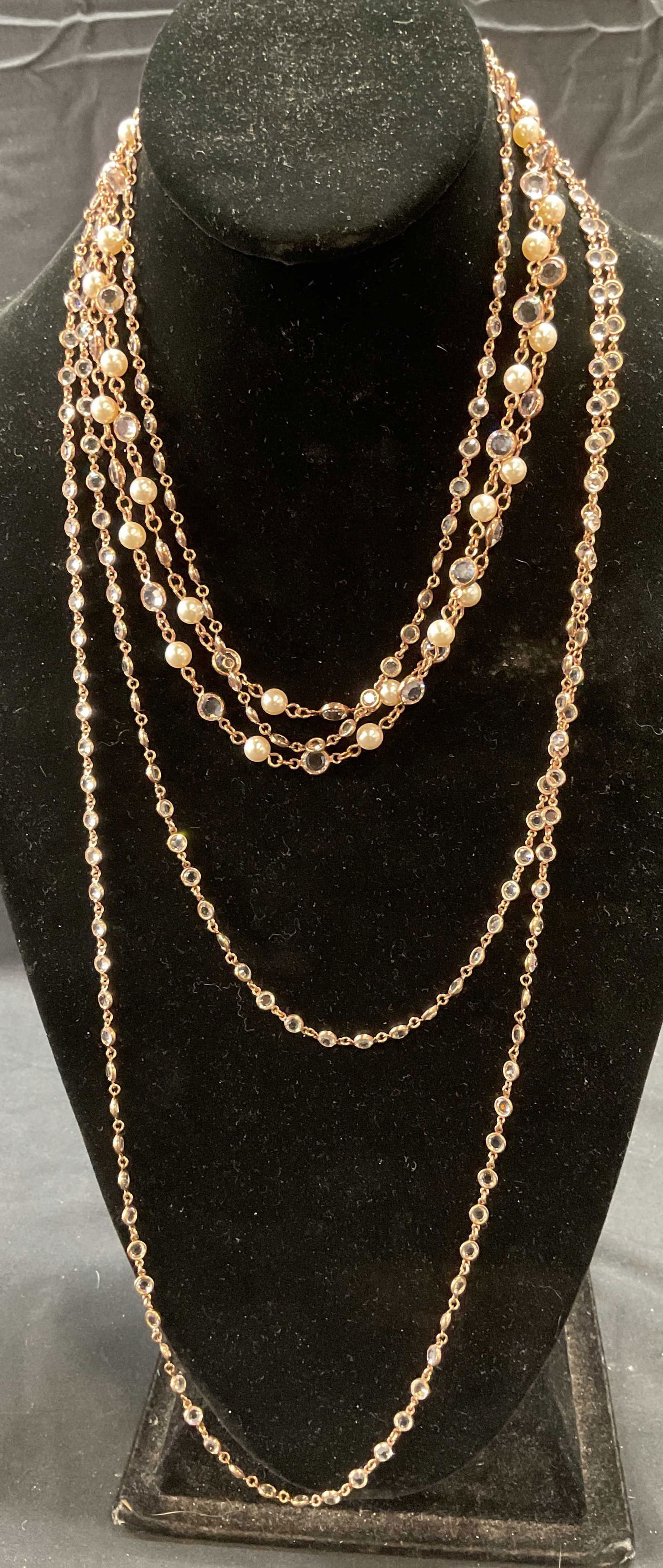 Lot 3 Gold Tone Crystal & Faux Pearl Necklaces (1 of 7)