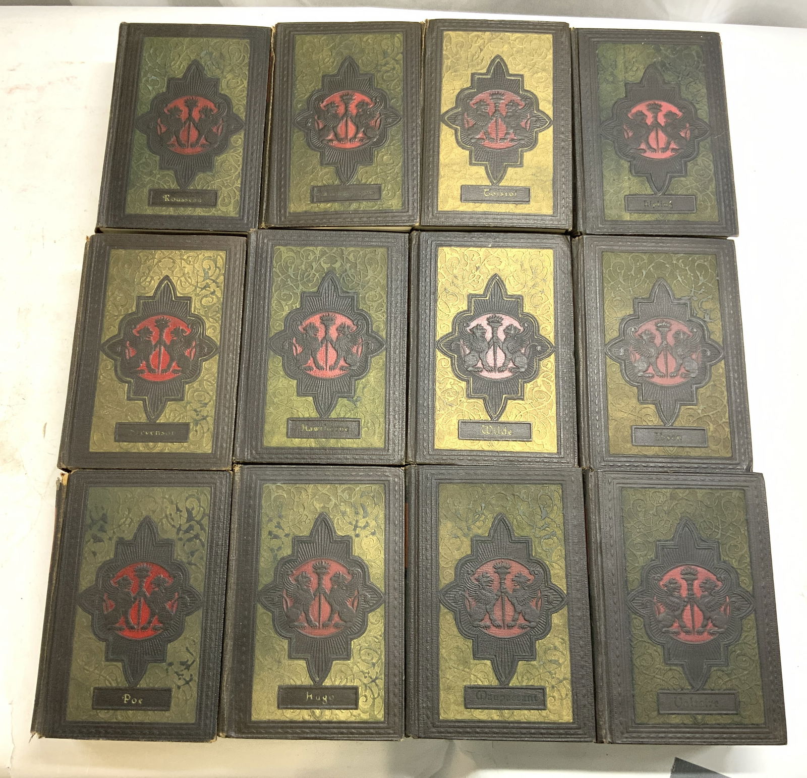 Lot 12 Asst Vintage Books POE, WILDE & More 1927+: Lot includes 12 books. Includes collected works of EDGAR ALLEN POE (Publ 1927, VICTOR HUGO (Publ 1928), GUY DE MAUPASSANT, VOLTAIRE (Publ 1927), ROBERT LOUIS STEVENSON, NATHANIEL HAWTHRORNE, OSCAR WIL